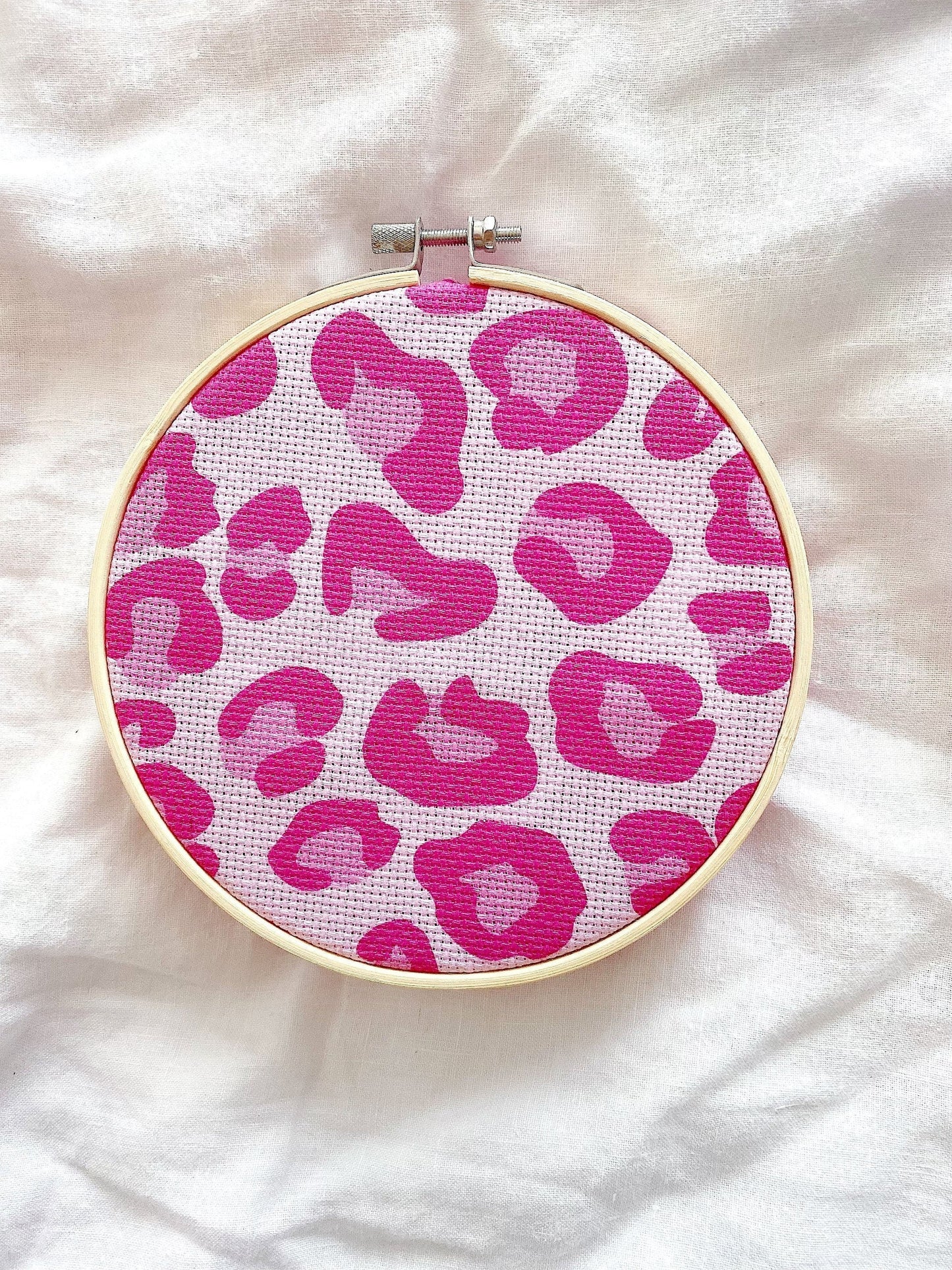 Stay Wild Pink Leopard Print printed cross stitch fabric - Aida Embroidery fabric for sewing projects - 14, 16 & 18 counts available