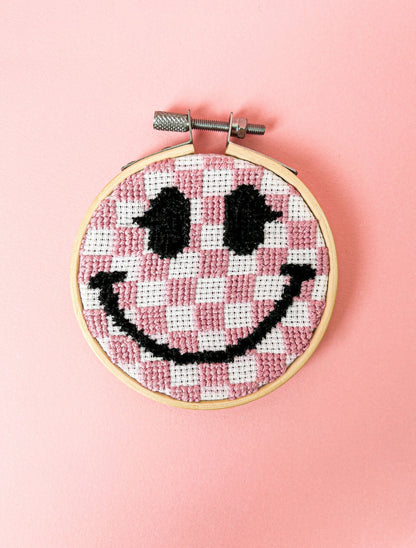 Cute Happy Smiley Face Cross Stitch Kit , beginner friendly, easy crafty gift
