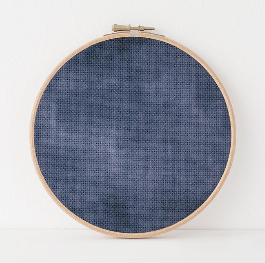 Pans Lullaby Cross Stitch Fabric. 14/16/18 Aida Count. A mottled Dusky Blue, hand dyed effect  Printed Aida.