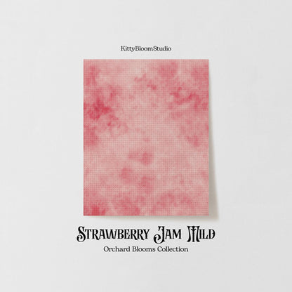 Pastel Pinky Red Strawberry Jam Tie Dye printed Cross Stitch Fabric , Orchard Blooms Collection,  Fruit Theme soft reds and pinks.