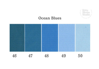 Ocean Blues  Aida. available in 5 pretty shades of Blue . Beautiful Cross Stitch Fabric, Flat colour, 14/16/18 Count