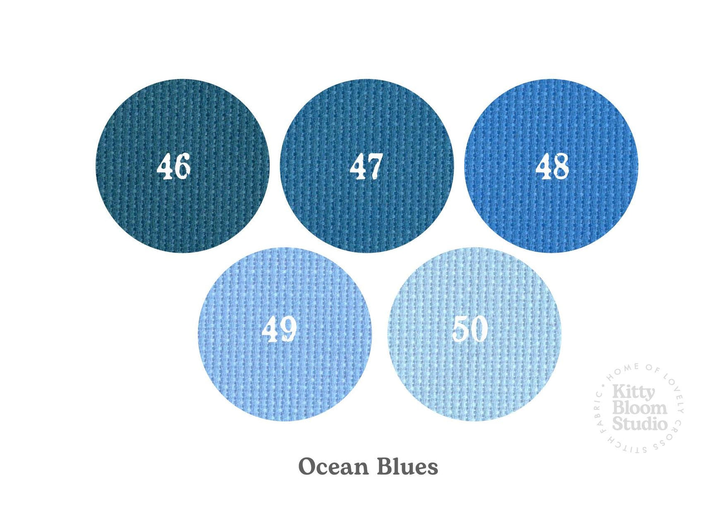 Ocean Blues  Aida. available in 5 pretty shades of Blue . Beautiful Cross Stitch Fabric, Flat colour, 14/16/18 Count