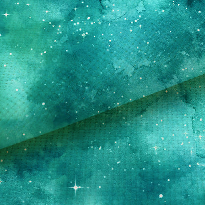 Starry Jade Green Odyssey (16" x11”) Galaxy Cross Stitch Fabric, Space Print,Night Sky, Dyed Effect Aida, Stars, Universe 14/16/18 Count
