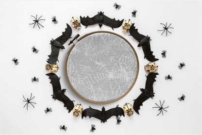 Spider Lace Aida Fabric. Cob Web Theme Cross Stitch Fabric. Grey and white printed Aida, 14/16/18 Count