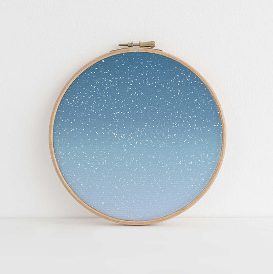 White Christmas (16x11”),  Snow filled blue sky cross stitch fabric. 14-36 counts available.