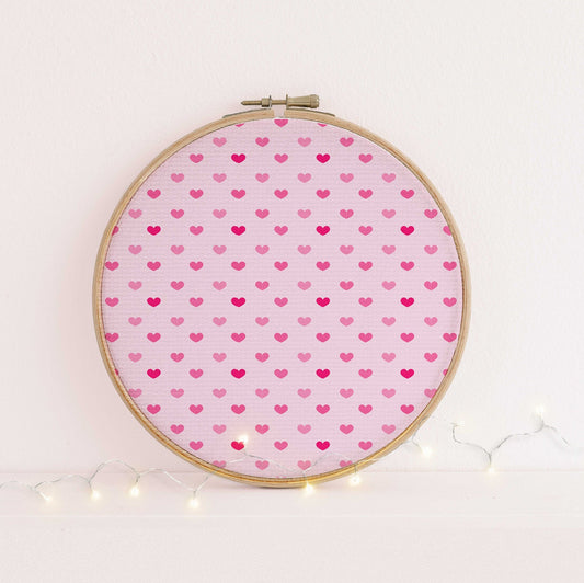 Love Hearts Aida  16 X 11 " cross stitch fabric - 14, 16 & 18 count Embroidery fabric -  pink love hearts repeat pattern.