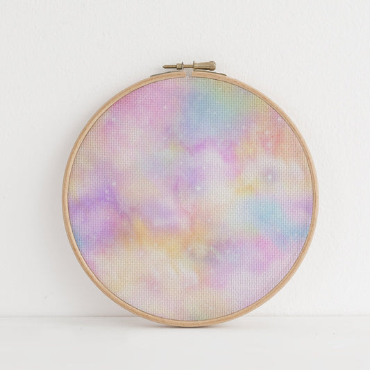 N*3 Enchanted Sky (16" x11”) Pastel Pink, Lemon Blue & Lavender Printed Cross Stitch Fabric, 14/16/18 Count