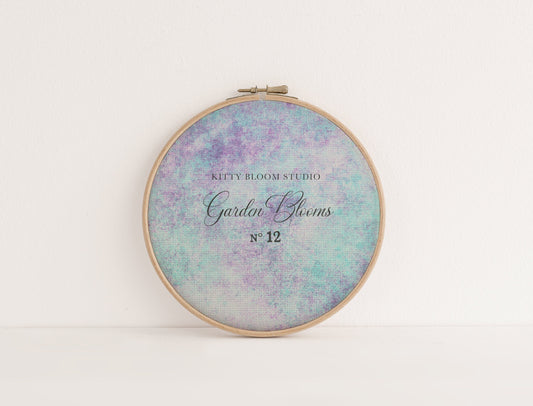 N*12 Garden Blooms (16" x11”) Enchanted Garden Cross Stitch Fabric fresh violets, Aqua and purples Pattern Aida