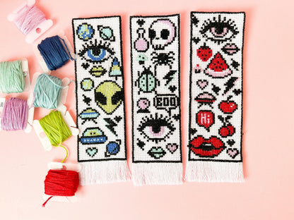 Mystical Magic Fantasy Bookmark Cross Stitch Kit, beginner friendly cute Gothic, alternative modern design