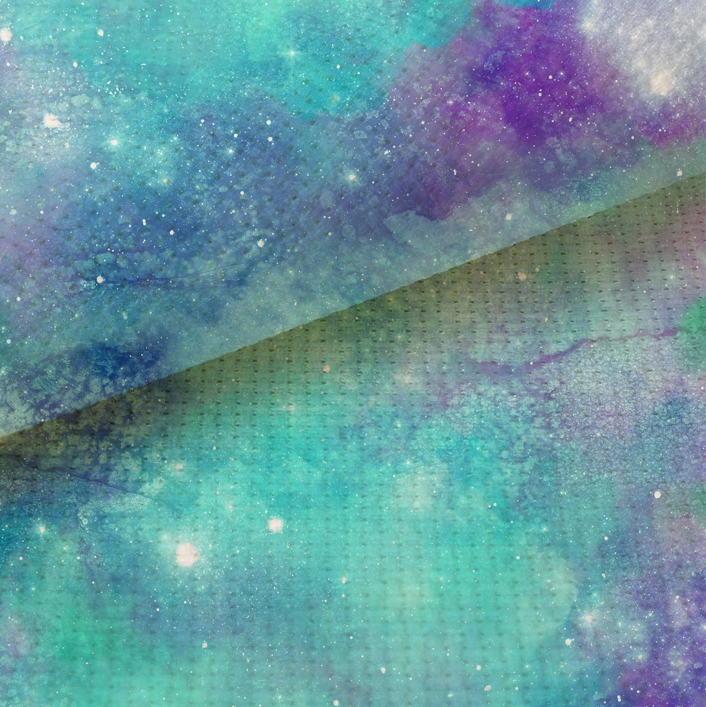 Starry Green Space Odyssey  (16" x11”) Galaxy Cross Stitch Fabric, Space Print,Night Sky, Dyed Effect Aida, Stars, Universe 14/16/18 Count