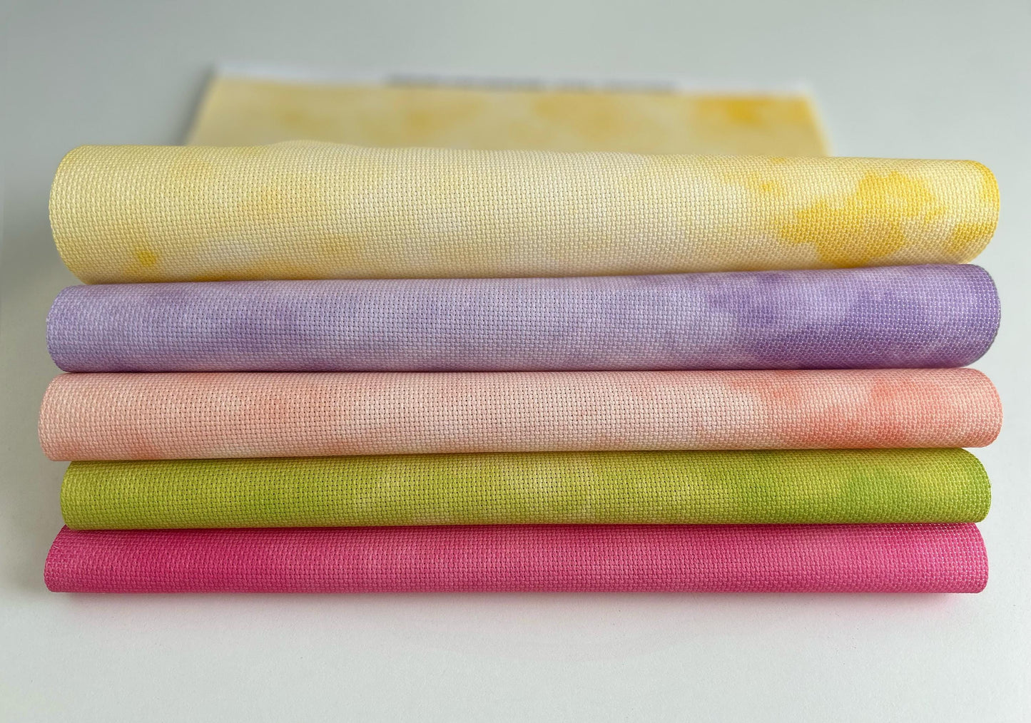 Set of 5 Bright Coloured Printed Cross Stitch Fabrics, Hand Dyed Effect Aida Cloth bundle, 14 / 16 / 18  Count Available
