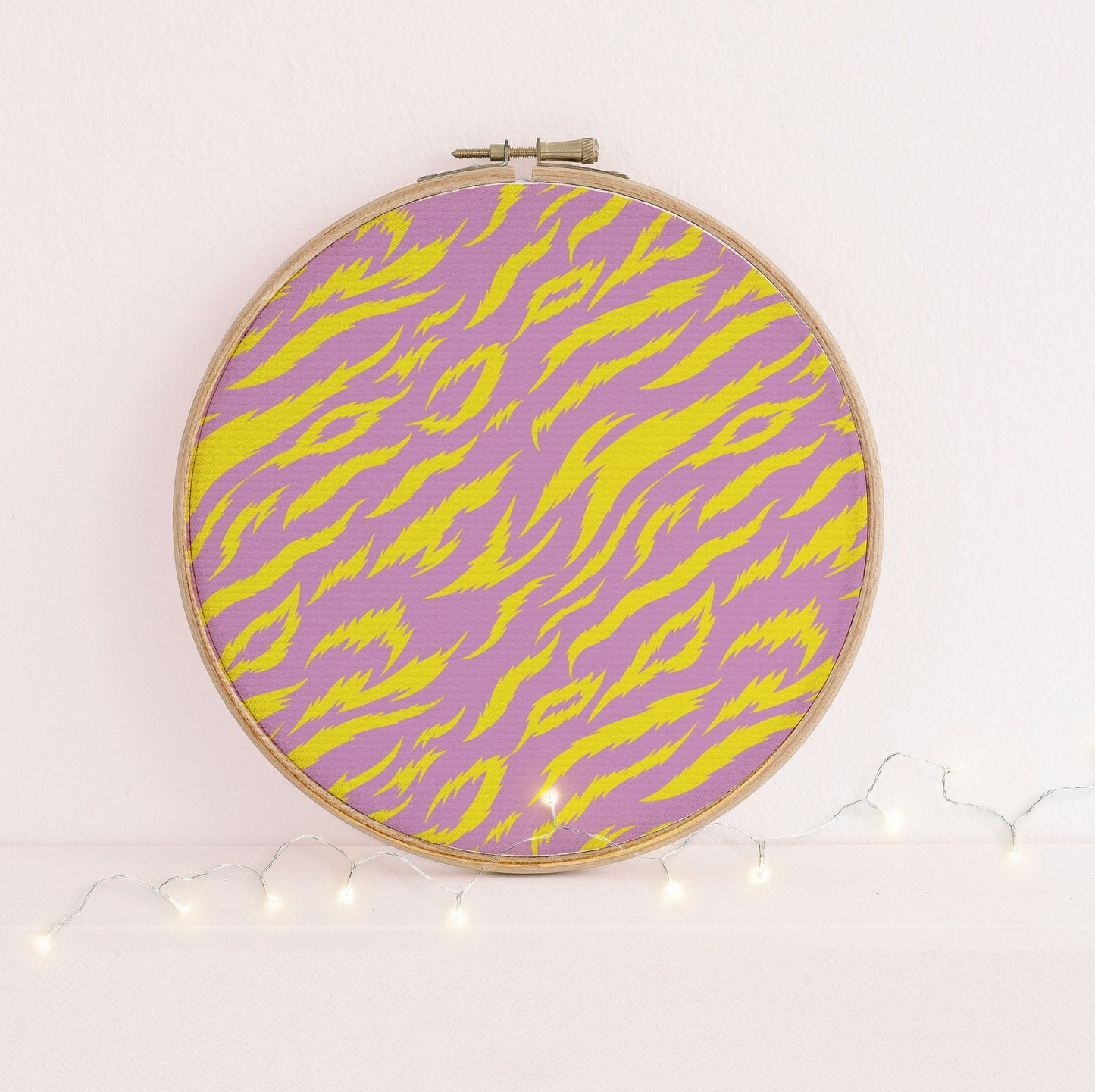 Pink Feral Candy Animal print cross stitch fabric - 14 count Aida  Embroidery fabric - lavender yellow colours, repeat pattern.