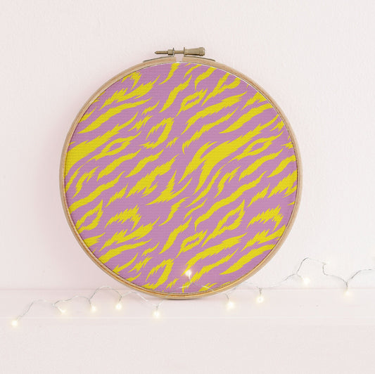 Pink Feral Candy Animal print cross stitch fabric - 14 count Aida  Embroidery fabric - lavender yellow colours, repeat pattern.