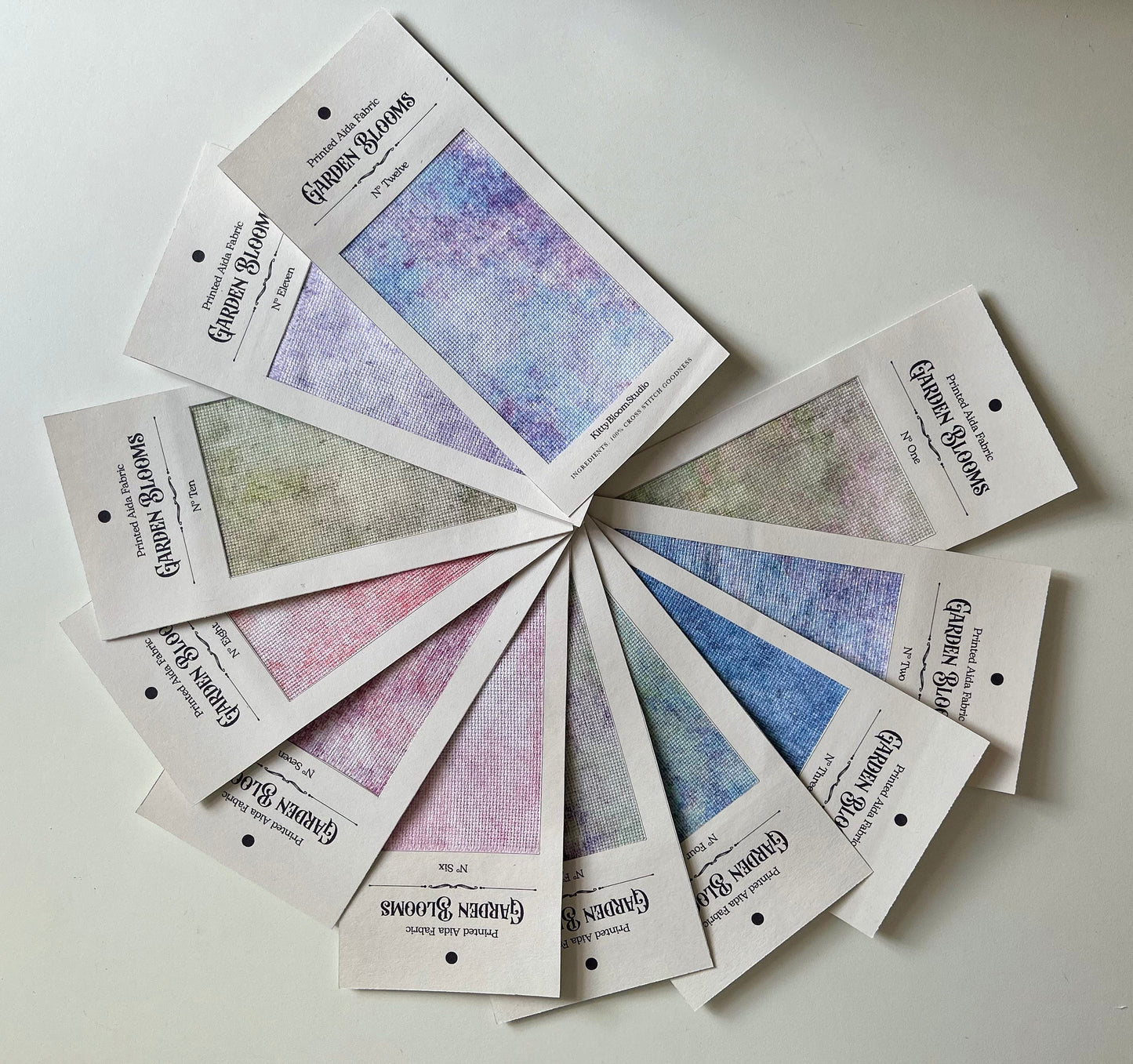 N*5 Garden Blooms (16" x11”) Enchanted Garden Theme Fabric Purple & Greens Pattern Print, Secret Garden, Dyed Effect Aida, 14/16/18 Count