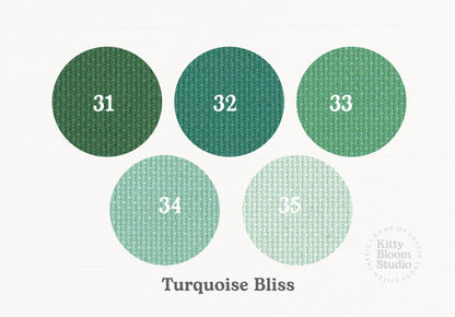 Turquoise Bliss Aida. available in 5 pretty shades of  greens. Beautiful Cross Stitch Fabric, Flat colour, 14/16/18 Count