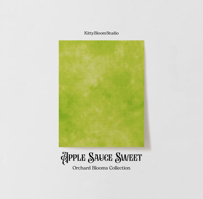 Sweet Light Green Apple Sauce Tie Dye printed Cross Stitch Fabric | Orchard Blooms Collection | Juicy printed Aida. 14-36 counts available.