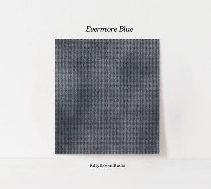 Evermore Dusky Blue Cross Stitch Fabric. 14/16/18 Aida Count. A Folklore inspired, hand dyed effect Whimsical Academia Printed Aida.