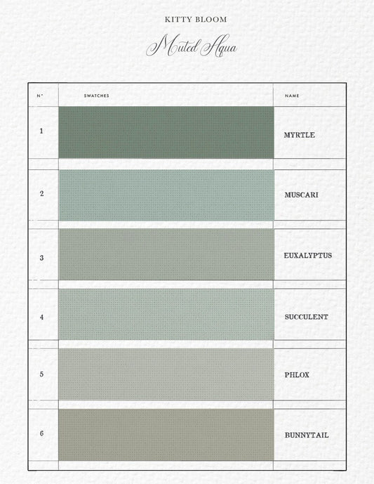 Muted Blooms Aqua Green Collection.  Printed Cross Stitch Fabric Greens Collection (16" x11”)  14/16/18 Count Aida