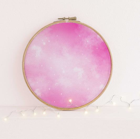 Pink Odyssey (16 x 11")  (16" x11”) Galaxy Cross Stitch  Fabric, Pattern Print,Night Sky, Dyed Effect Aida, Stars, Universe 14/16/18 Count