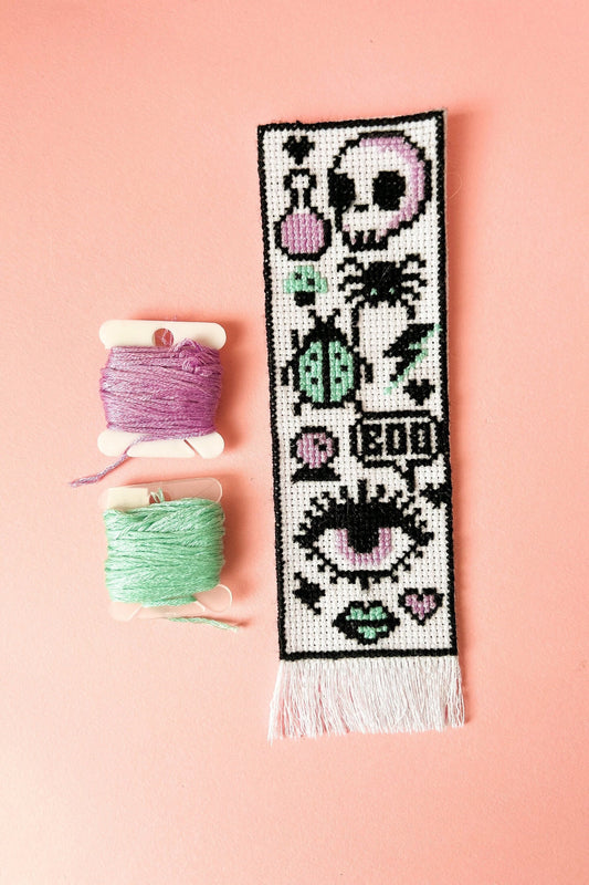 Mystical Magic Fantasy Bookmark Cross Stitch Kit, beginner friendly cute Gothic, alternative modern design