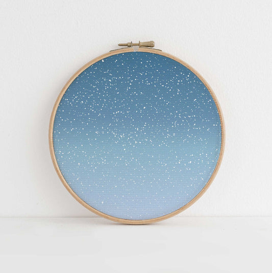 White Christmas (16x11”),  Snow filled blue sky cross stitch fabric. 14-36 counts available.
