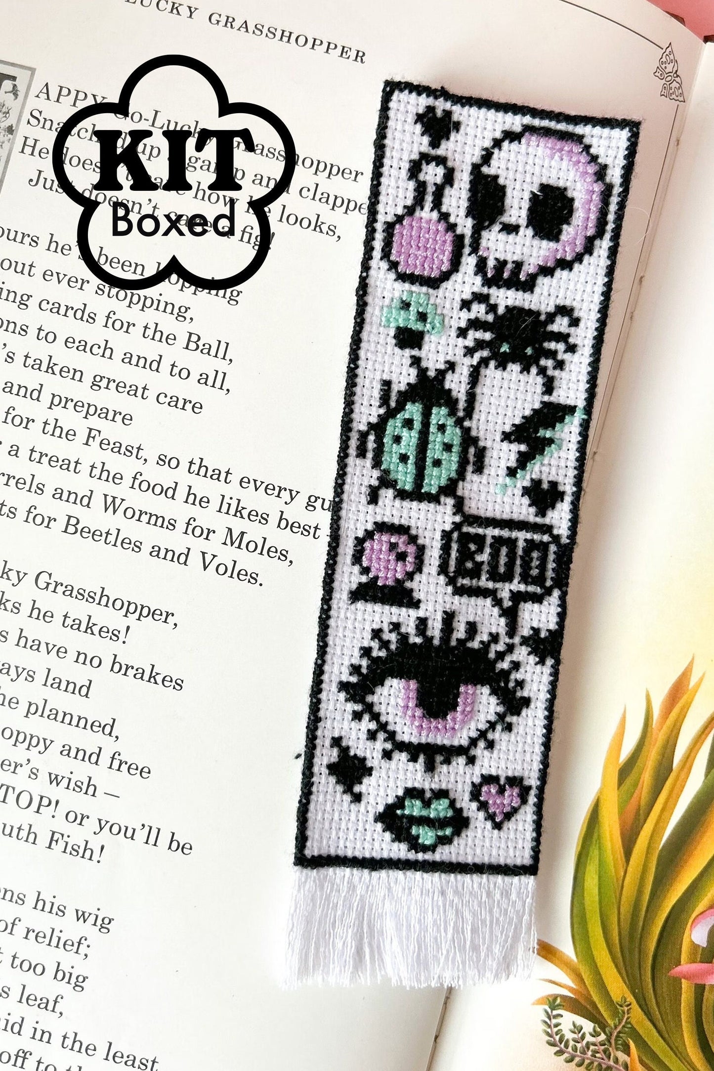 Mystical Magic Fantasy Bookmark Cross Stitch Kit, beginner friendly cute Gothic, alternative modern design