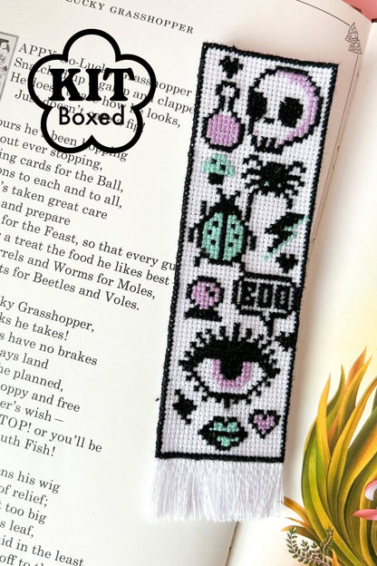 Mystical Magic Fantasy Bookmark Cross Stitch Kit, beginner friendly cute Gothic, alternative modern design