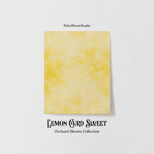 Medium Yellow colour Lemon Curd Jam Tie Dye printed Cross Stitch Fabric | Orchard Blooms Collection | Soft Zesty Yellow printed Aida