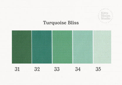 Turquoise Bliss Aida. available in 5 pretty shades of  greens. Beautiful Cross Stitch Fabric, Flat colour, 14/16/18 Count