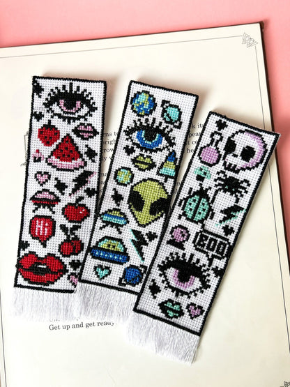 Mystical Magic Fantasy Bookmark Cross Stitch Kit, beginner friendly cute Gothic, alternative modern design