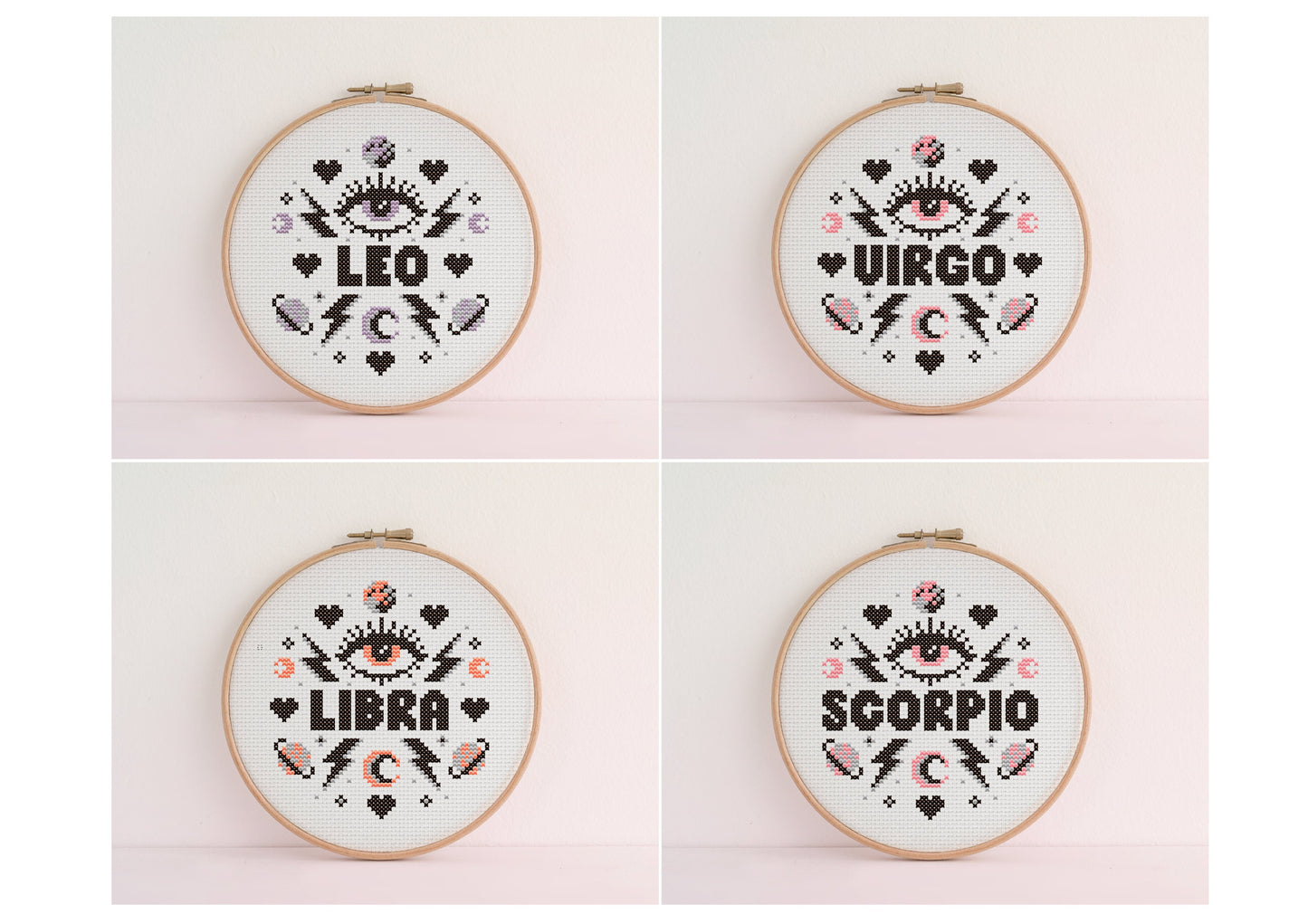 ZODIAC Cross Stitch Kit. Star Signs: Aries ,Taurus, Gemini, Cancer, Leo, Virgo, Libra, Scorpio, Sagittarius, Capricorn, Aquarius, Pisces.