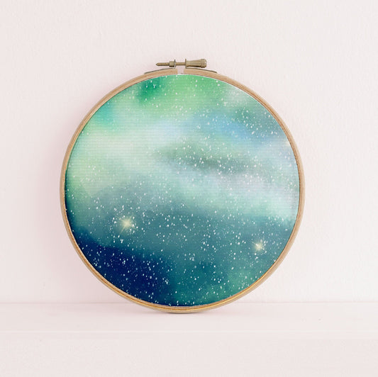 Northern Lights Space Odyssey printed cross stitch fabric -  (16" x11”) Galaxy Space Fabric,Night Sky, Dyed Effect Aida, Stars, Universe