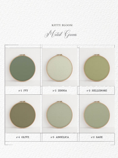 Muted Blooms Sage Green Collection.  Printed Cross Stitch Fabric Greens Collection (16" x11”)  14/16/18 Count Aida