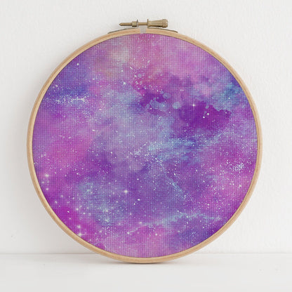 Purple Odyssey (16" x11”) Galaxy Cross Stitch Fabric, Space Pattern Print,Night Sky, Dyed Effect Aida, Stars, Universe 14/16/18 Count