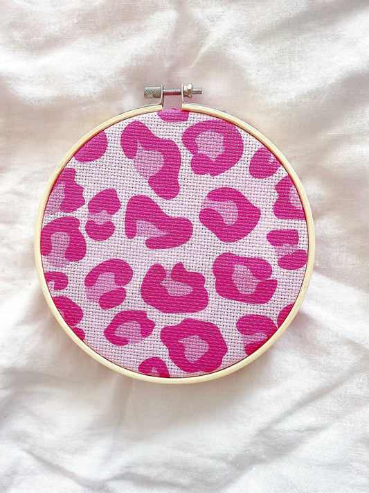 Stay Wild Pink Leopard Print printed cross stitch fabric - Aida  Embroidery fabric for sewing projects - 14, 16 & 18 counts available