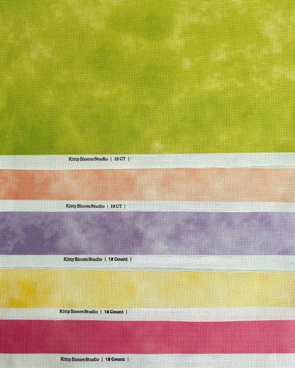 Set of 5 Bright Coloured Printed Cross Stitch Fabrics, Hand Dyed Effect Aida Cloth bundle, 14 / 16 / 18  Count Available