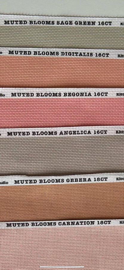 Peachy Digitalis flat colour Muted Bloom .  Printed Cross Stitch Fabric Peachy Collection 14/16/18 Count Aida
