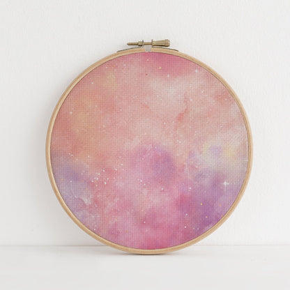 Peach Ametrine Odyssey(16" x11”) GalaxyCross Stitch Fabric, Space Pattern Print,Night Sky, Dyed Effect Aida, Stars, Universe 14/16/18 Count