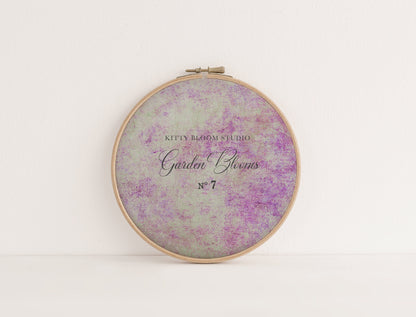 N*7 Garden Blooms (16" x11”) Enchanted Garden Theme  Cross Stitch Fabric Purples, Pinks & Green Print, Dyed Effect Aida, 14/16/18 Count