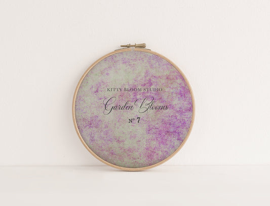 N*7 Garden Blooms (16" x11”) Enchanted Garden Theme  Cross Stitch Fabric Purples, Pinks & Green Print, Dyed Effect Aida, 14/16/18 Count