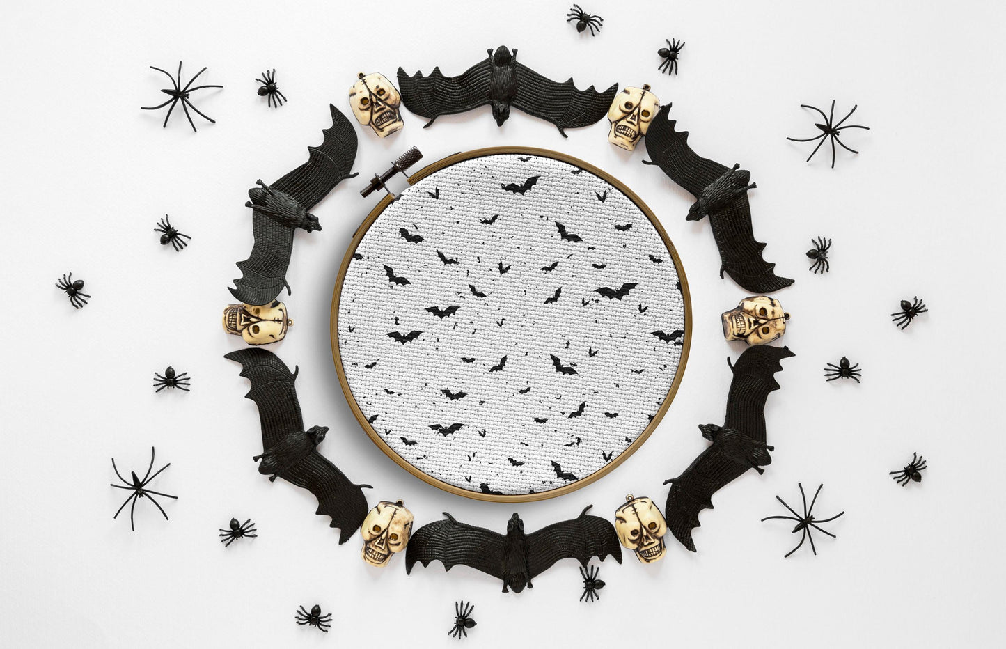 Spooky Gothic Bats Halloween printed cross stitch fabric -  Aida  cross stitch  fabric. 14, 16 18 count size 16 x 11" and 18 x 26" available