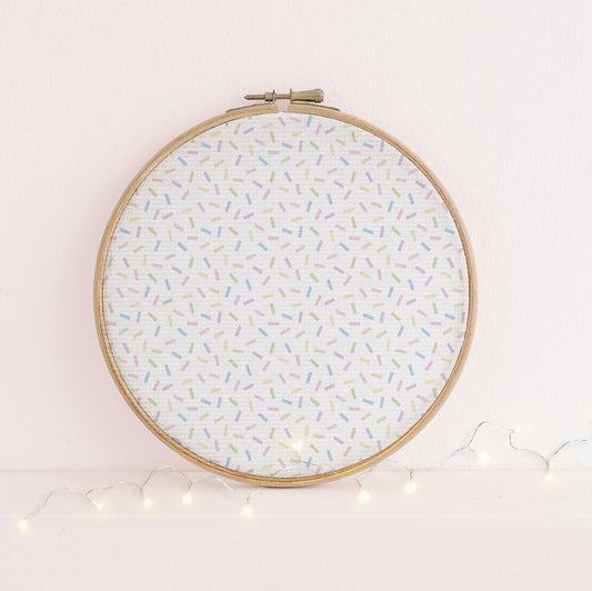 Candy Sprinkles printed cross stitch fabric 16 x 11"  - Aida  Embroidery fabric -  multi coloured pastel sprinkle repeat pattern.