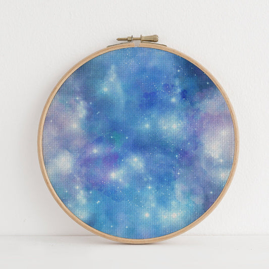 Blue Sapphire Odyssey  (16" x11”) Galaxy Cross Stitch Fabric, Space Print,Night Sky, Dyed Effect Aida, Stars, Universe 14/16/18 Count