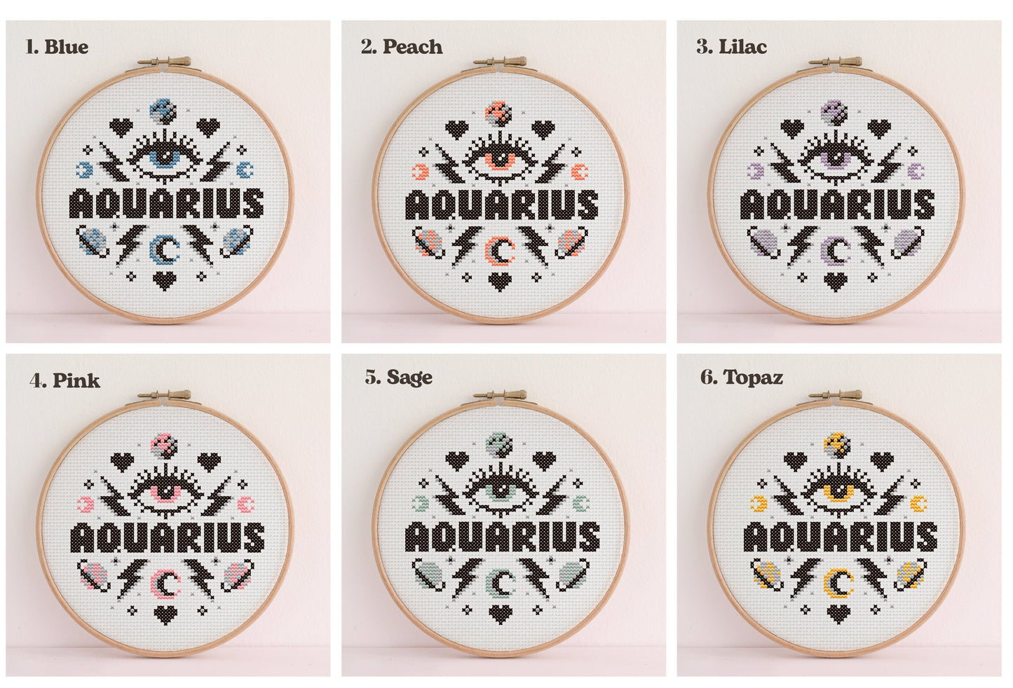 ZODIAC Cross Stitch Kit. Star Signs: Aries ,Taurus, Gemini, Cancer, Leo, Virgo, Libra, Scorpio, Sagittarius, Capricorn, Aquarius, Pisces.