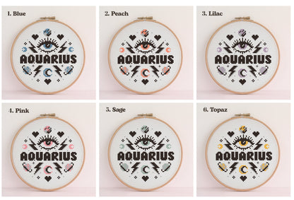 ZODIAC Cross Stitch Kit. Star Signs: Aries ,Taurus, Gemini, Cancer, Leo, Virgo, Libra, Scorpio, Sagittarius, Capricorn, Aquarius, Pisces.