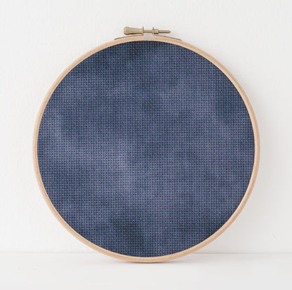 Pans Lullaby Cross Stitch Fabric. 14/16/18 Aida Count. A mottled Dusky Blue, hand dyed effect  Printed Aida.