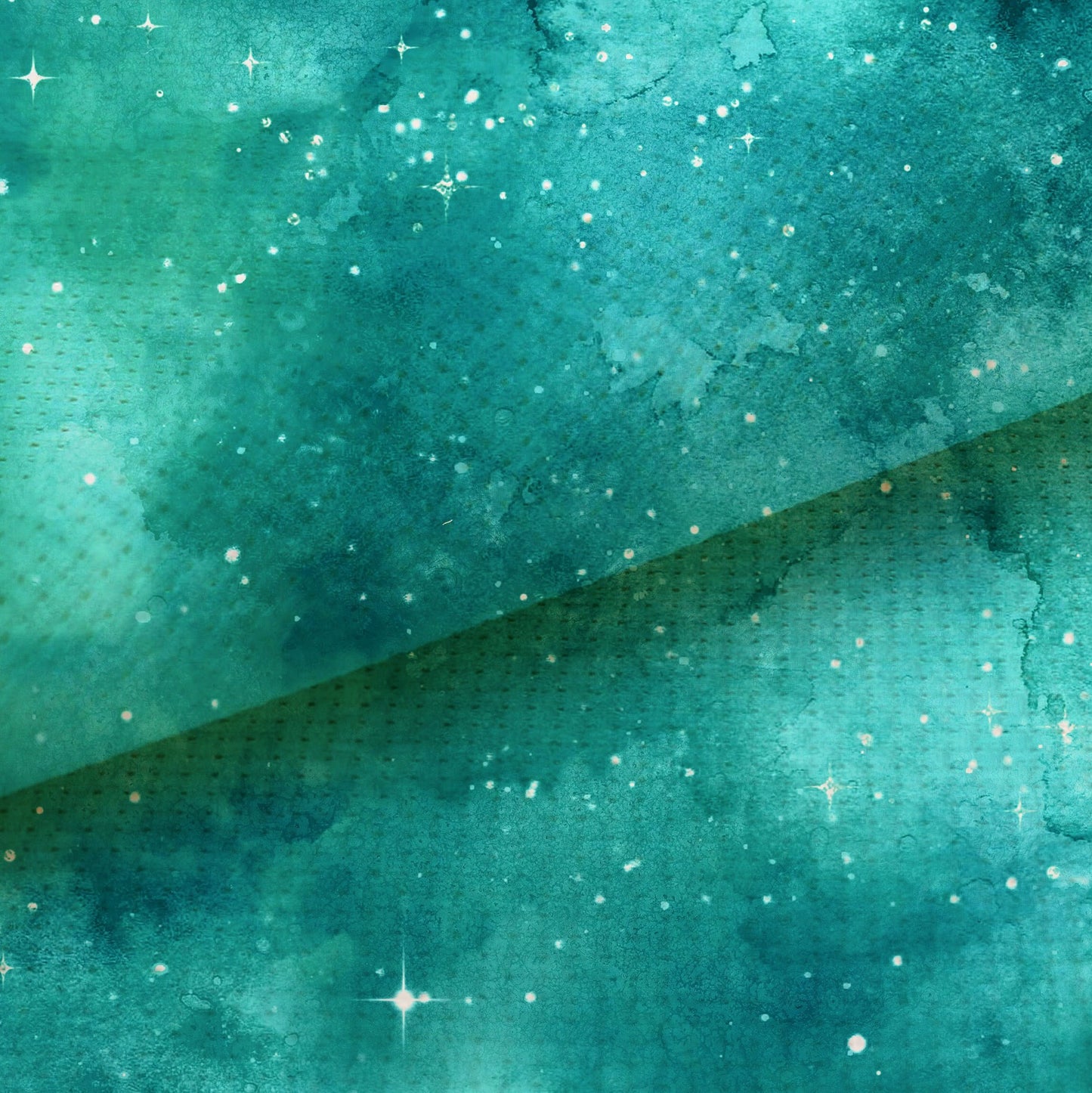 Starry Jade Green Odyssey (16" x11”) Galaxy Cross Stitch Fabric, Space Print,Night Sky, Dyed Effect Aida, Stars, Universe 14/16/18 Count