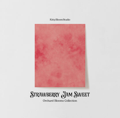 Sweet Light Strawberry Jam Tie Dye printed Cross Stitch Fabric , Orchard Blooms Collection,  Fruit Theme  Aida soft reds and pinks.
