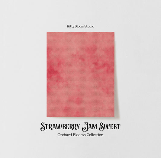 Sweet Light Strawberry Jam Tie Dye printed Cross Stitch Fabric , Orchard Blooms Collection,  Fruit Theme  Aida soft reds and pinks.