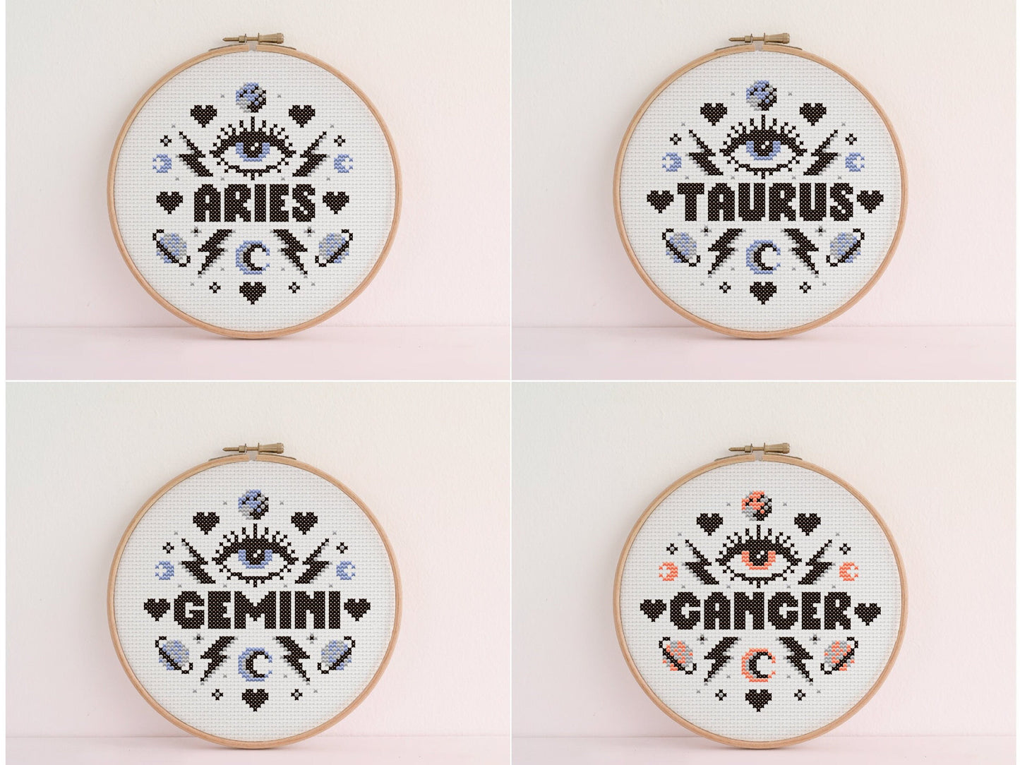 ZODIAC Cross Stitch Kit. Star Signs: Aries ,Taurus, Gemini, Cancer, Leo, Virgo, Libra, Scorpio, Sagittarius, Capricorn, Aquarius, Pisces.